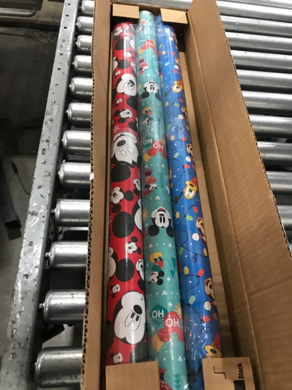 Photo 2 of American Greetings Disney Christmas Wrapping Paper with Cut Lines Bundle, Mickey Mouse (3 Rolls, 105 sq. ft.)