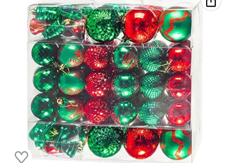 Photo 1 of 116Pcs Assorted Christmas Ornaments Set, Christmas Ornaments Balls, Shatterproof Christmas Balls Hanging for Christmas Tree with Portable Gift Box Packaging (Red & Green