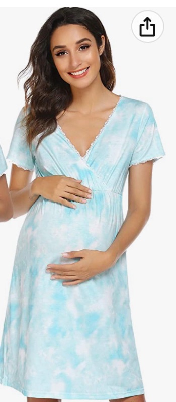 Photo 1 of Ekouaer Women 3 in 1 Delivery/Labor/Maternity/Nursing Nightgown Short Sleeve Pleated Breastfeeding Sleep Dress(medium 