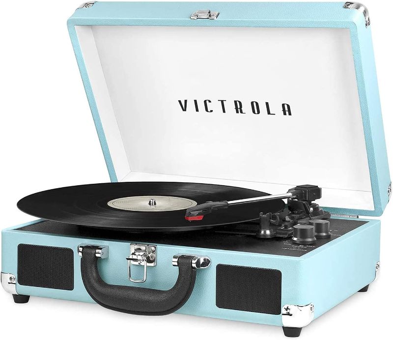 Photo 1 of TURNS ON*
Victrola Vintage 3-Speed Bluetooth Portable Suitcase Record Player with Built-in Speakers | Upgraded Turntable Audio Sound| Includes Extra Stylus | Turquoise, Model Number: VSC-550BT