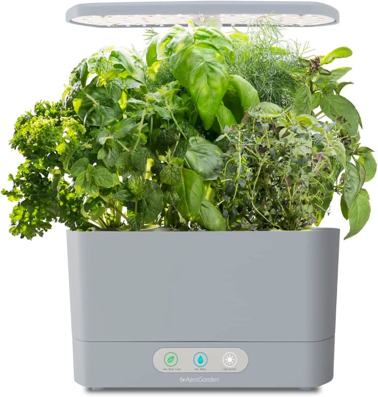 Photo 1 of AeroGarden Harvest Indoor Garden, Grow Up to 6 Different Herbs, Vegetables, and Flowers, Seed Pod Kit Not Included, Cool Gray
