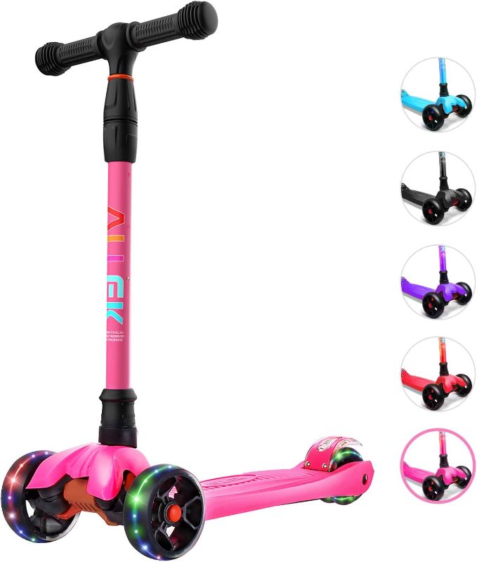 Photo 1 of Allek Kick Scooter B02, Lean 'N Glide Scooter with Extra Wide PU Light-Up Wheels and 4 Adjustable Heights for Children from 3-12yrs (Rose Pink)
