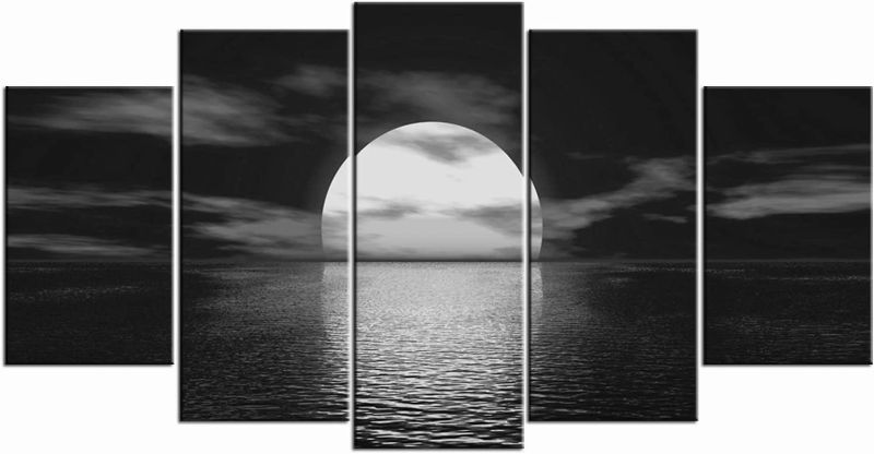 Photo 1 of Canvas Wall Art Full Moon on Sea Ocean Landscape Picture Prints