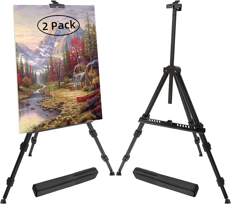 Photo 1 of 72 Inches Tall Folding Easel Stand for Display, Aluminum Metal Tripod Art Easel Adjustable Height from 22-72 - Instant Poster Easels for Painting Canvas - Floor Standing Easel Wedding Sign 2 Pack
