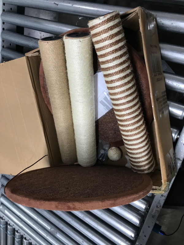 Photo 1 of Cat Scratching Post - 3 Scratcher Posts with Carpeted Base Play Area and Perch - Furniture Scratching Deterrent for Indoor Cats by PETMAKER (Brown)