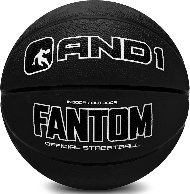 Photo 1 of AND1 Fantom Rubber Basketball - Official Size Streetball, Made for Indoor and Outdoor Basketball Games, Sold Inflated, Black, Size 7