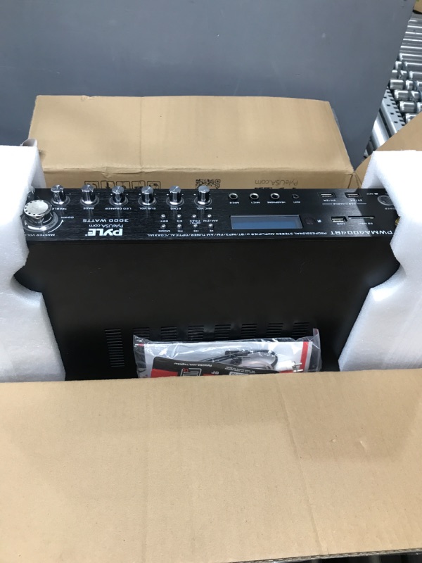 Photo 1 of Pyle PWMA4004BT Powerful 3000 Watt 4 Channel Bluetooth Hybrid Amplifier Receiver with 2 Battery Powered Handheld Microphones and Remote Control