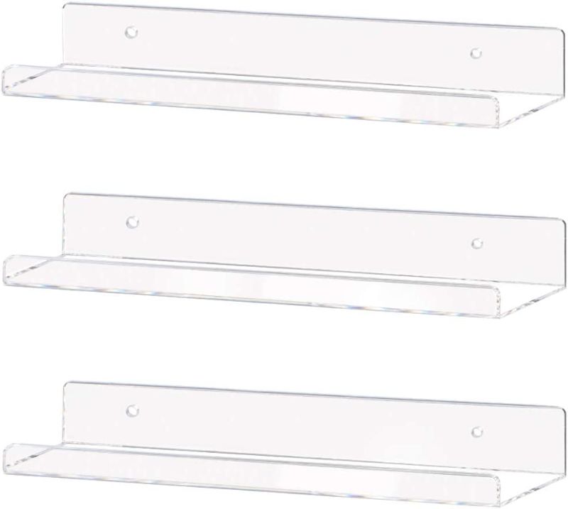 Photo 1 of 
Weiai Clear Acrylic Shelf 15" Invisible Floating Wall Ledge Bookshelf, Kids Book Display Shelves Wall Mounted (15 Inch 3Pack)