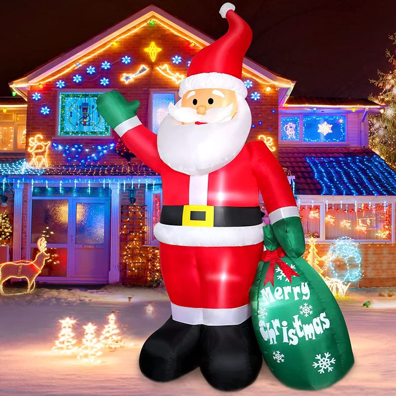 Photo 1 of 8 FT Christmas Inflatable Santa Claus Outdoor Decoration for Yard, Blow up Santa Decor with Big Gift Bag, Built-in LED Lights for Garden Patio Lawn Home Indoor Winter Holiday Party, IP44 Weatherproof