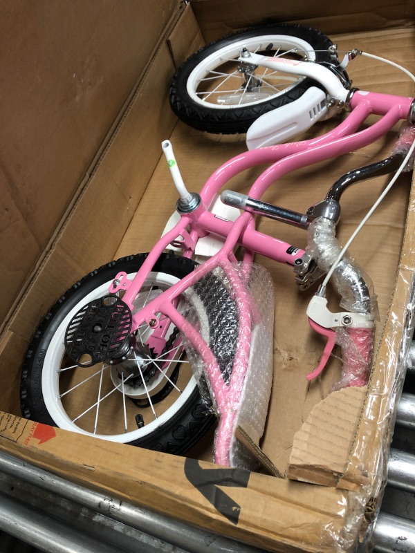 Photo 2 of *** MISSING PEDAL** Royalbaby Swan Girls Kids Bike, 12 14 16 18 Inch Girls Bicycle with Basket for Age 3-10 Years, Toddler Beginner Child Cycle with Training Wheels & Hand Brakes Options Pink Kids Bike 14 Inch With Training Wheels