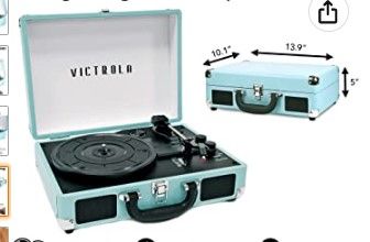 Photo 1 of Victrola Vintage 3-Speed Bluetooth Portable Suitcase Record Player with Built-in Speakers | Upgraded Turntable Audio Sound| Includes Extra Stylus | Turquoise, Model Number: VSC-550BT
