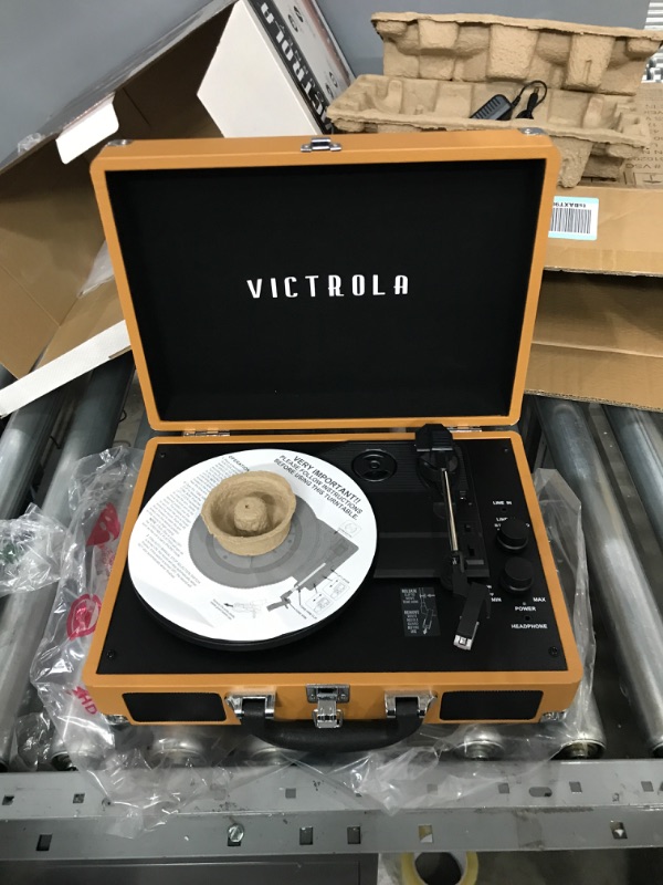 Photo 2 of Victrola Vintage 3-Speed Bluetooth Portable Suitcase Record Player with Built-in Speakers, Upgraded Turntable Audio Sound, Cognac Cognac Record Player