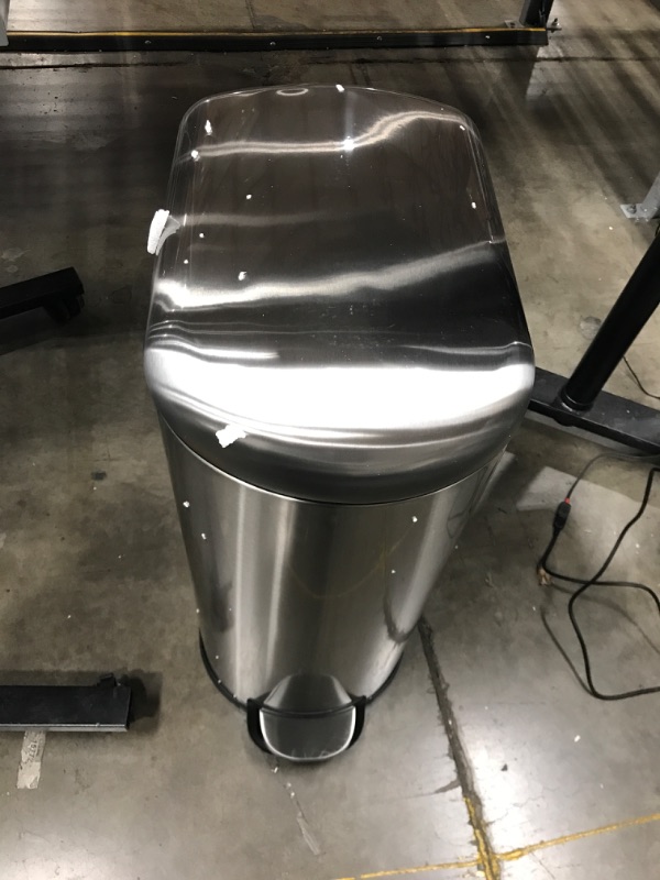 Photo 2 of *Small Dent-See Last Photo* Basics Stainless Steel Rectangular Soft-Close Trash Can with Foot Petal for Narrow Spaces - 40L / 10.5 Gallon