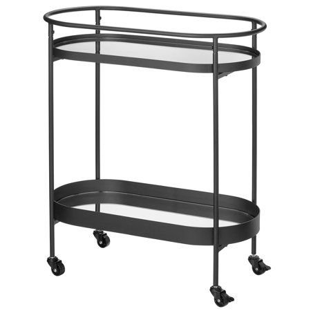 Photo 1 of ***MISSING COMPONENTS*** MDesign Stylish Modern Mirror Tray Top Rolling Serving Bar Cart - 2-Tier Oval Home Drink Rack Trolley Kitchen Furniture with Wheels for Wine Coaster
