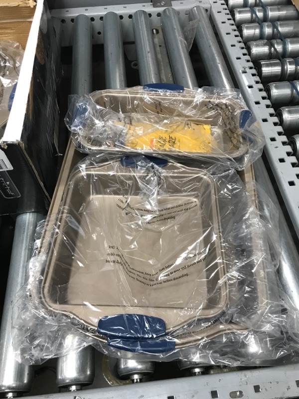 Photo 1 of 8-Piece Nonstick Bakeware Set - PFOA, PFOS, PTFE-Free Carbon Steel Baking Trays w/ Heatsafe Blue Silicone Handles, Oven Safe Up to 450°F, Pizza Loaf Muffin Round/Square Pans, Cookie Sheet 8 Piece Set