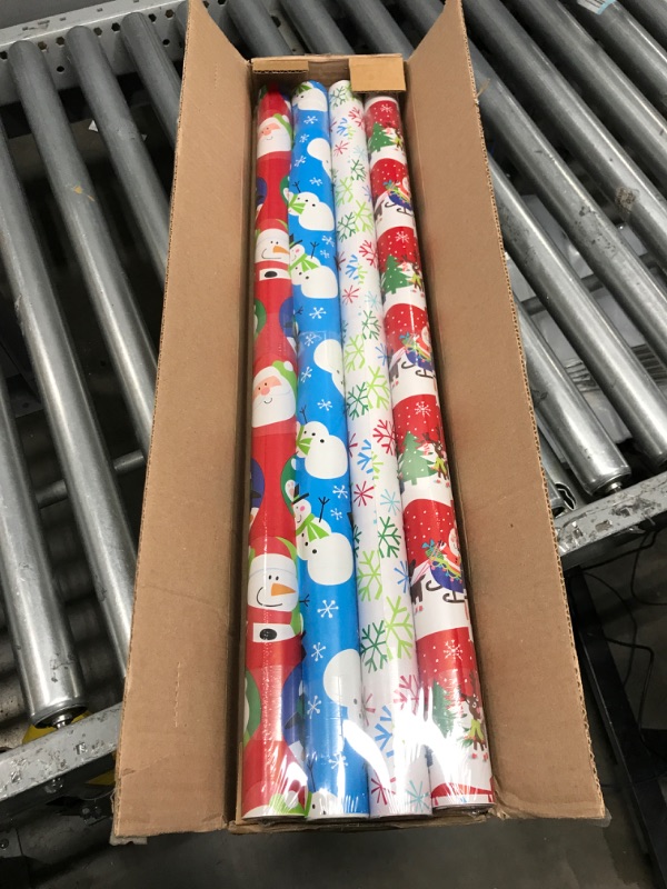 Photo 2 of American Greetings Christmas Reversible Wrapping Paper Bundle, Santa, Snowflakes and Snowmen (4 Rolls, 160 sq. ft.)