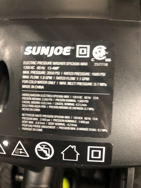 Photo 6 of  tested powerd did came on Sun Joe SPX2688-MAX 2050 Max PSI 1.8-GPM Max Electric High Pressure Washer for Cleaning Your RV, Car, Patio, Fencing, Decking and More w/ Foam Cannon 2050-PSI MAX (SPX2688-MAX)