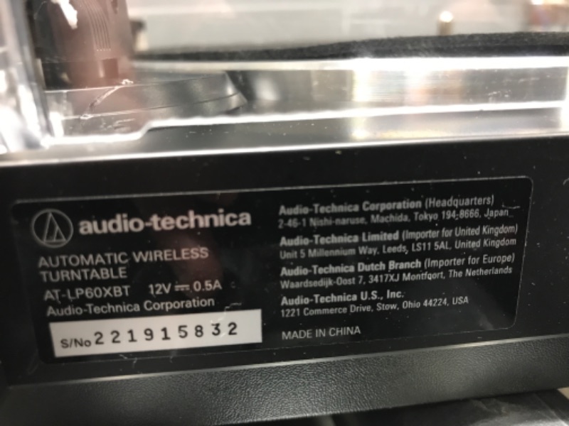 Photo 4 of *Tested-Powers On* Audio-Technica AT-LP60XBT-BK Fully Automatic Bluetooth Belt-Drive Stereo Turntable, Black, Hi-Fi, 2 Speed, Dust Cover, Anti-Resonance, Die-cast Aluminum Platter
