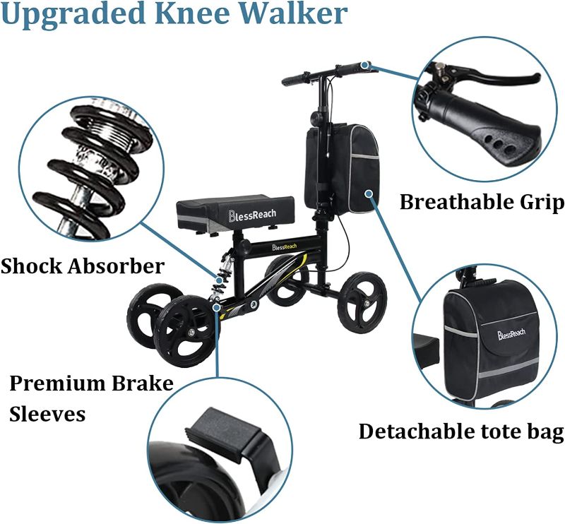 Photo 2 of BlessReach Economy Knee Scooter, Steerable Knee Walker, Foldable Knee Scooters for Foot Injuries Adult Best Crutches Alternative Black