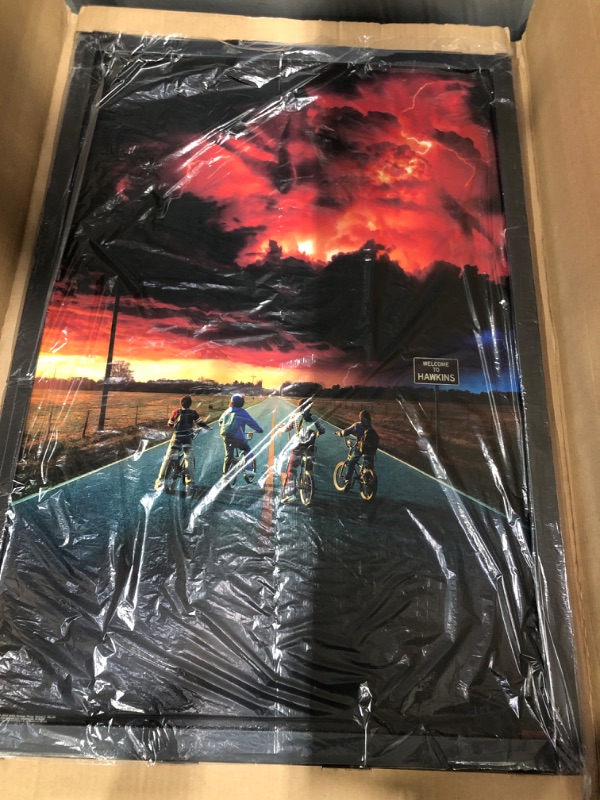 Photo 2 of (SEE NOTES) Trends International 24X36 Netflix Stranger Things: Season 2 - Key Art Wall Poster, 24" x 36", Black Framed Version 24" x 36" Black Framed Version