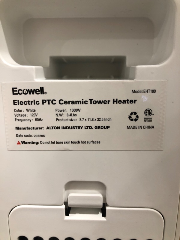 Photo 4 of ECOWELL Space Heater, Fast Quiet Heating, Electric Tower Heater with Remote, 4 Modes, Overheating and Tip-Over Protection, 70° Oscillating Ceramic Heater, EHT100, black and white, 11.8*8.6*32 "
