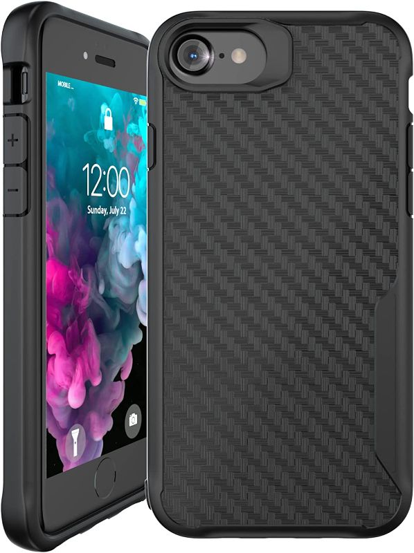 Photo 1 of Carbon Fiber Pattern Slim Case Compatible with iPhone SE 2022, iPhone 7/8, iPhone SE 2020, Shockproof 10ft. Drop Tested, Wireless Charging Compatible - Black