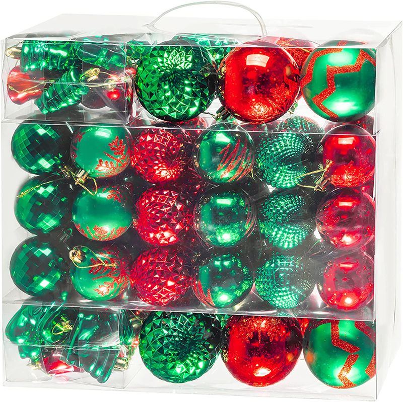 Photo 1 of 116Pcs Assorted Christmas Ornaments Set, Christmas Ornaments Balls, Shatterproof Christmas Balls Hanging for Christmas Tree with Portable Gift Box Packaging (Red & Green)