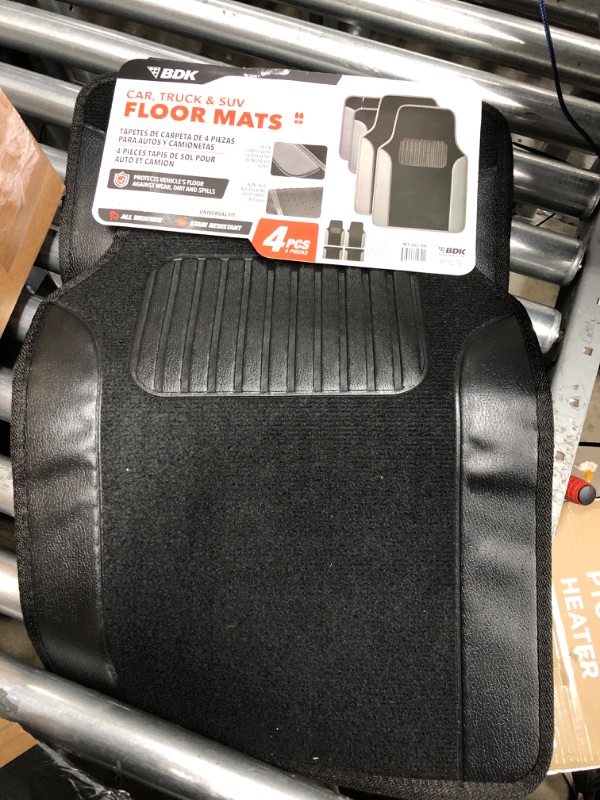 Photo 2 of BDK MT202 Fresh Carpet Floor Mats for Car Sedan SUV Truck-Two Tone Color Design with PU Leather Trim Feature,Black