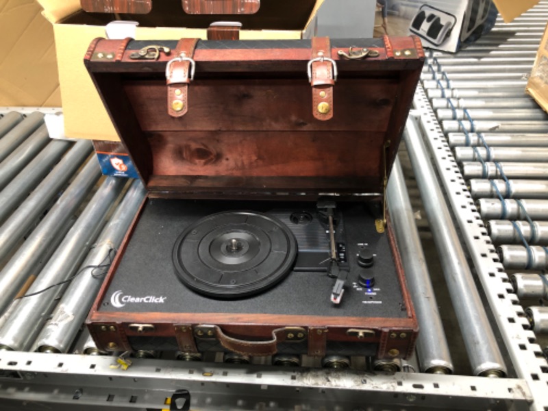 Photo 3 of ***TESTED WORKING*** ClearClick Vintage Suitcase Turntable with Bluetooth & USB - Classic Wooden Retro Style