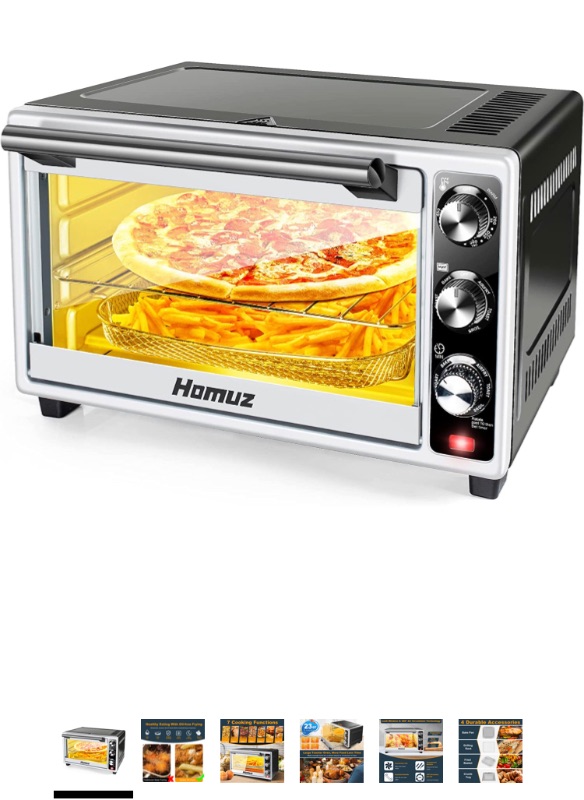 Photo 1 of Air Fryer Oven, Homuz 7 In 1 Air Fryer Oilless Countertop Toaster Oven, 1500W 23QT Large Capacity Airfryer Toaster Oven with Timer and 4 Accessories, Fits for 9" Pizza, Stainless Steel, ETL Certified