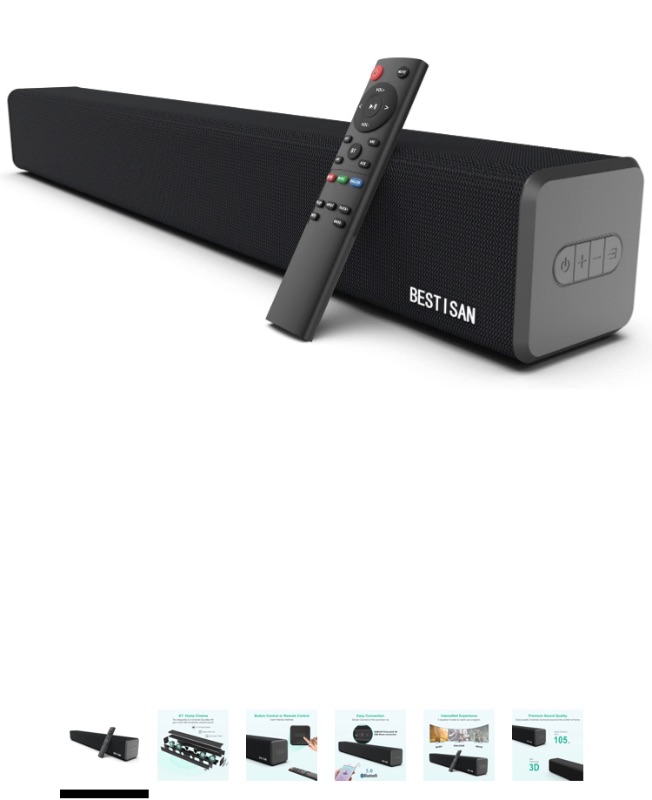 Photo 1 of 100Watt 32 Inch Soundbar, Bestisan 2.1 Channel Bluetooth 5.0 Sound Bar with Built-in Dual Subwoofer TV Speakers (2022 Update, 3 Audio Modes,Touch Control)