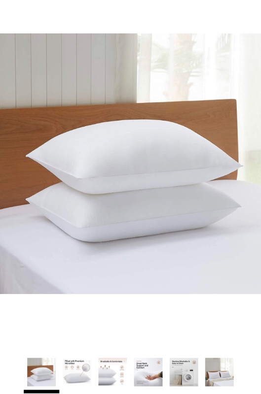 Photo 1 of Acanva Bed Pillows 2 Pack Hotel Collection Luxury Soft Inserts for Sleeping-Breathable and Comfortable for Stomach Back Sleepers, Standard (Pack of 2), White 2 Count