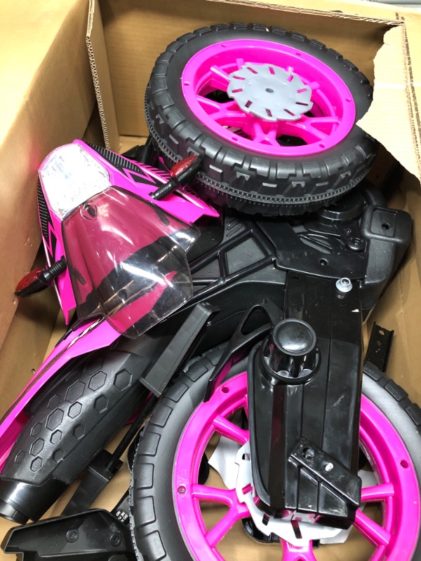 Photo 2 of **PARTS ONLY**NO COMPLETE**
Huffy 6V Kids Electric Battery-Powered Ride-On Motorcycle Bike Toys w/Training Wheels, Engine Sounds, Charger Pink