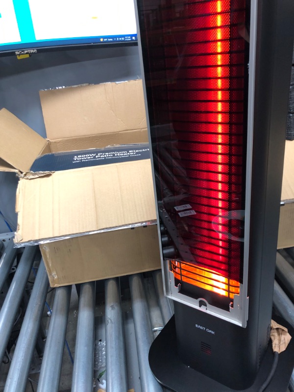 Photo 2 of ** Damage**  EAST OAK Patio Heater, 1500W Infrared Electric Heater, Portable Premium Tower Outdoor Heater with Nanocrystal Glass, IP65 Waterproof and Tip-over & Overheating Protection, 3 Heat Settings Tower Patio Heater