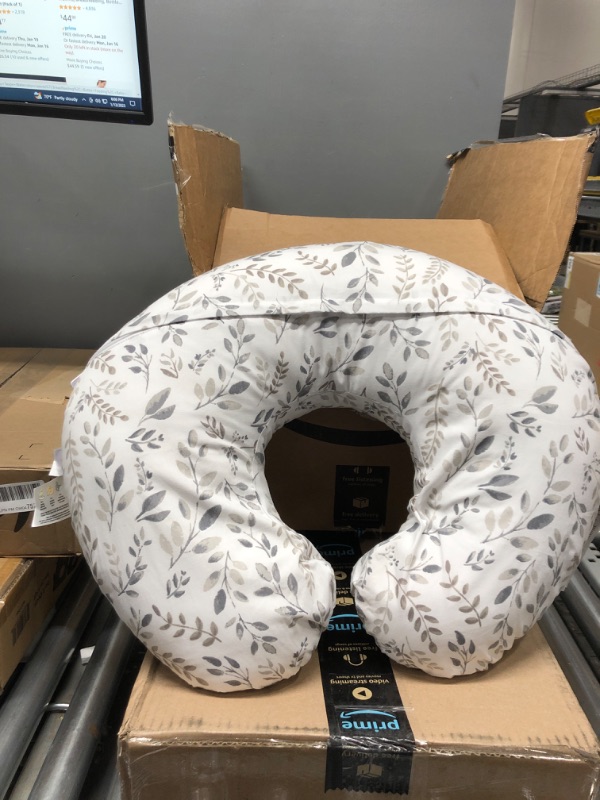 Photo 1 of Boppy Nursing Pillow and Positioner—Original | Gray Taupe Watercolor Leaves | Breastfeeding, Bottle Feeding, Baby Support | with Removable Cotton Blend Cover | Awake-Time Support