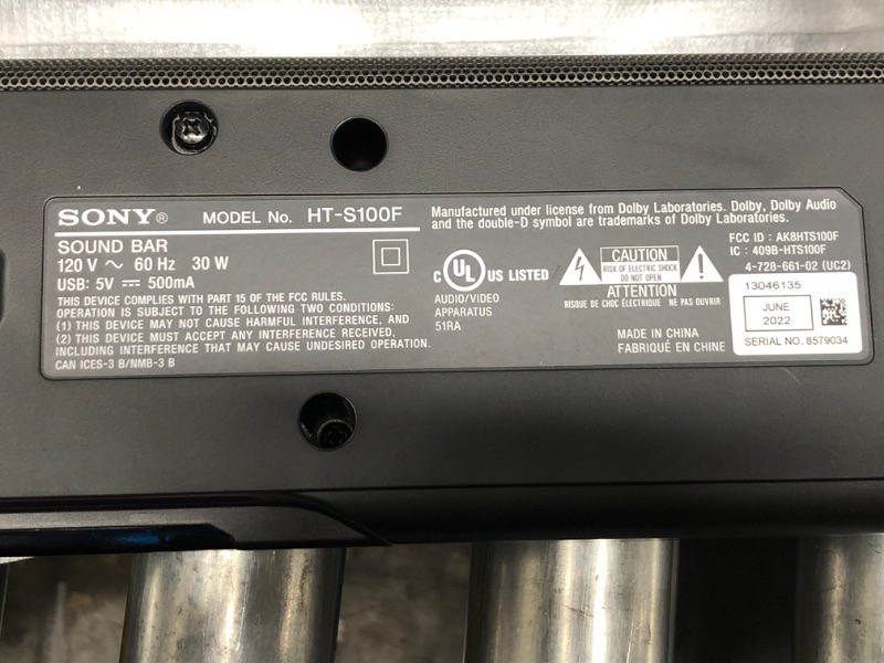 Photo 1 of Sony S100F 2.0ch Sound Bar with Bass Reflex Speaker, Integrated Tweeter and Bluetooth, (HTS100F) (Renewed)
