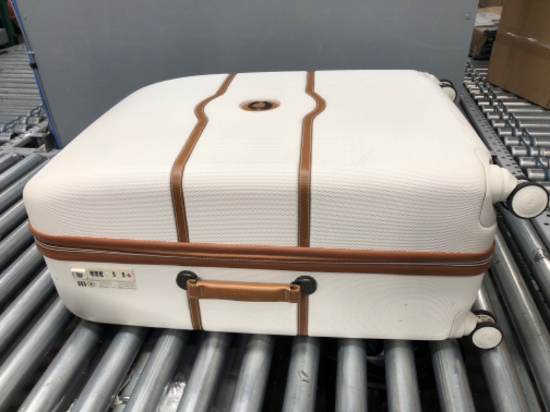 Photo 2 of DELSEY Paris Chatelet Hardside Luggage with Spinner Wheels, Champagne White, Checked-Large 28 Inch, with Brake Checked-Large 28 Inch, with Brake Champagne White