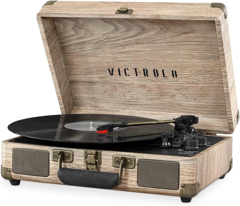 Photo 4 of ***TESTED WORKING SEE NOTES*** Victrola Journey+ Bluetooth Suitcase Record Player, Wood (VSC-400SB-TRQ-SDF) Wooden Record Player