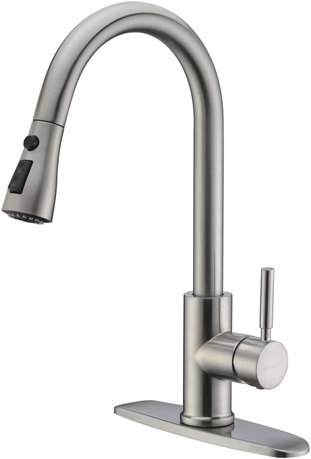 Photo 1 of ***PARTS ONLY*** WEWE Single Handle High Arc Brushed Nickel Pull Out Kitchen Faucet,Single Level Stainless Steel Kitchen Sink Faucets with Pull Down Sprayer
