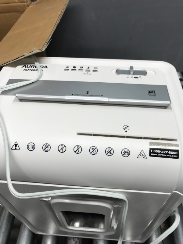 Photo 3 of -USED FOR PARTS-
Aurora AU1262XA Anti-Jam 12-Sheet Crosscut Paper and CD/Credit Card Shredder, White/Gray
