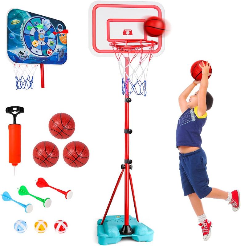 Photo 1 of Meland Kids Basketball Hoop - Adjustable Height 2.9ft-6.2ft Basketball Hoop for Kids, Kids Basketball Goal Indoor & Outdoor Toys for Kids Backyard Outside Toys for Boys Age 3 4 5 6 7 8 Years Gift