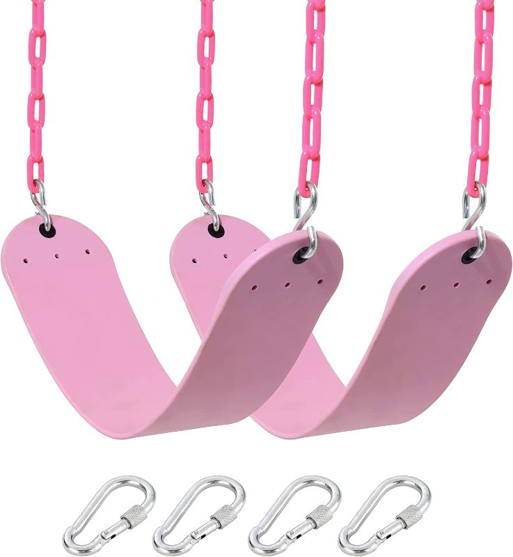 Photo 1 of 2 Pack Pink Swings Seats Heavy Duty 66 Inches Chain Plastic Coated - Playground Swing Set Accessories Replacement with Snap Hooks (Pink)
