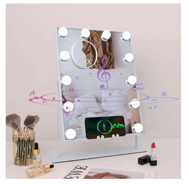 Photo 1 of  Hollywood Makeup Vanity Mirror with Lights Bluetooth Wireless Charging Tabletop Metal White
