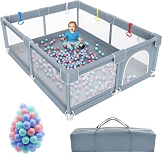 Photo 3 of aby Playpen, 79”×71” Extra Large Playpen for Babies and Toddlers, Indoor & Outdoor Baby Play Yard with 80 Pit Balls, Prevent Climbing and No Gaps Baby Gate Playpen with Storage Bag