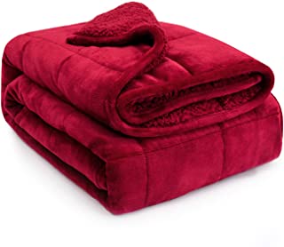 Photo 2 of herpa Fleece Weighted Blanket for Adult, 15lbs Heavy Fuzzy Throw Blanket with Soft Plush Flannel, Reversible Twin-Size Super Soft Extra Warm Cozy Fluffy Blanket, 48x72 Inch Dual Sided Burgundy