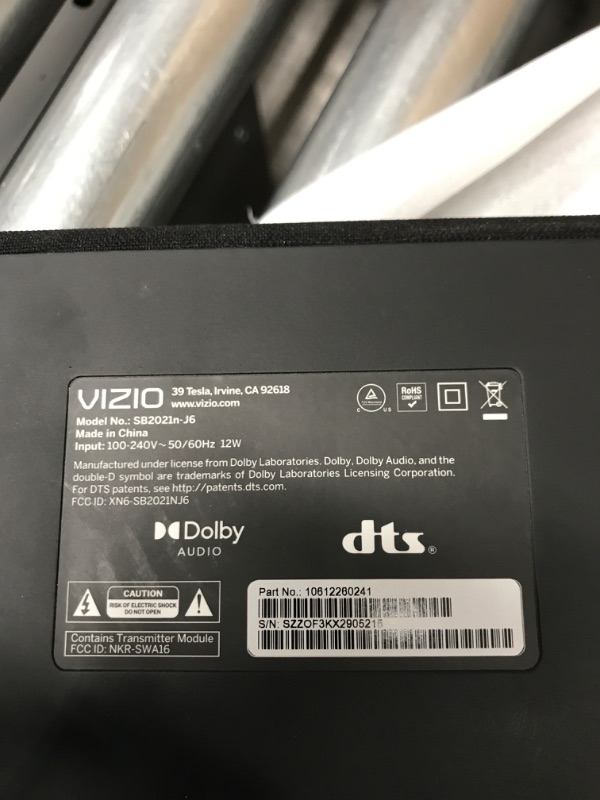 Photo 2 of VIZIO 2.1 Home Theater Sound Bar with DTS Virtual:X, Wireless Subwoofer, Bluetooth, Voice Assistant Compatible, Includes Remote Control - SB2021n-J6 20-in Wireless Subwoofer 2.1

