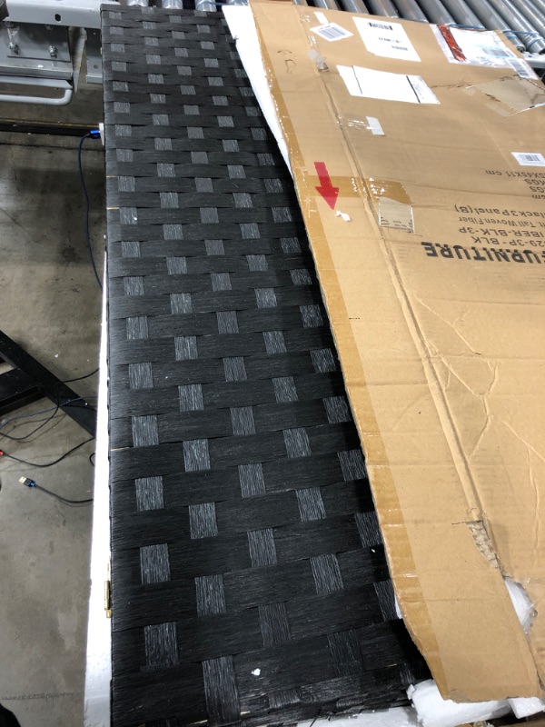Photo 3 of 4 ft. Short Woven Fiber Folding Screen - Black - 3 Panel 3 Panel Black