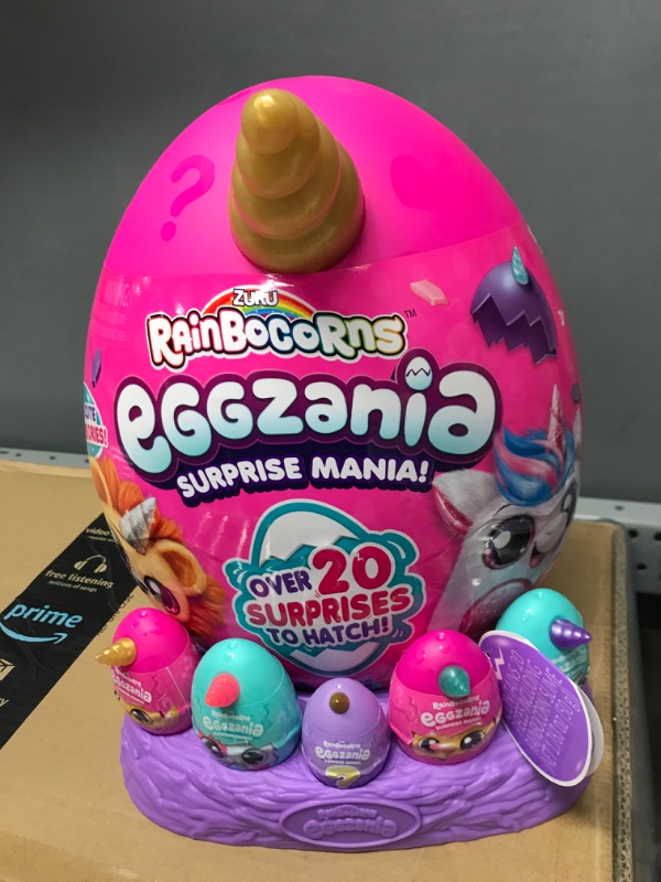 Photo 2 of Rainbocorns Eggzania Surprise Mania Series 1 (Unicorn) by ZURU, Collectible Plush Stuffed Animal, Surprise Eggs, 5 Mini Eggs, Stickers, DIY Jewelry, Slime, Ages 3+ for Girls, Children