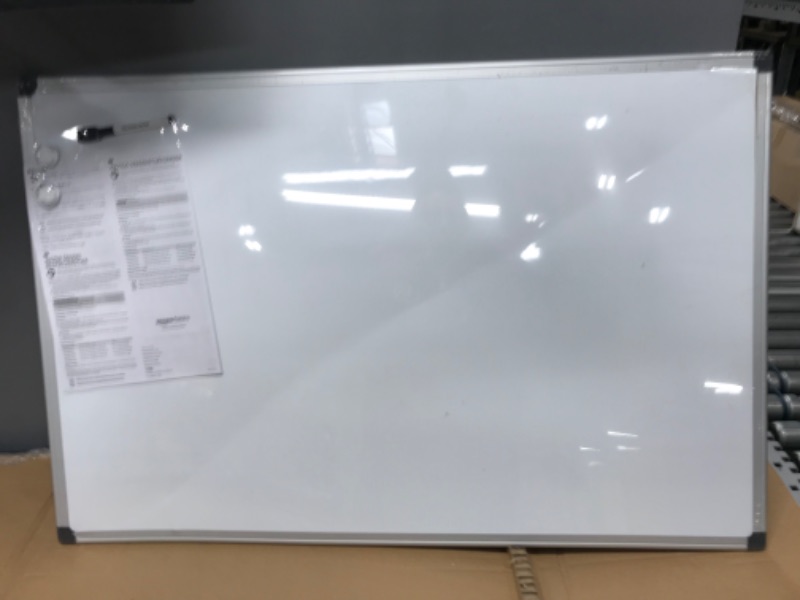 Photo 2 of Amazon Basics Magnetic Dry Erase White Board, 36 x 24-Inch Whiteboard - Silver Aluminum Frame 24" x 36" Magnetic, Aluminum Frame