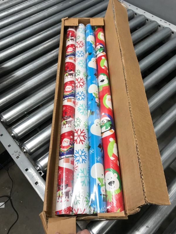 Photo 2 of ***FACTORY SEALED*** American Greetings Christmas Reversible Wrapping Paper Bundle, Santa, Snowflakes and Snowmen (4 Rolls, 160 sq. ft.)